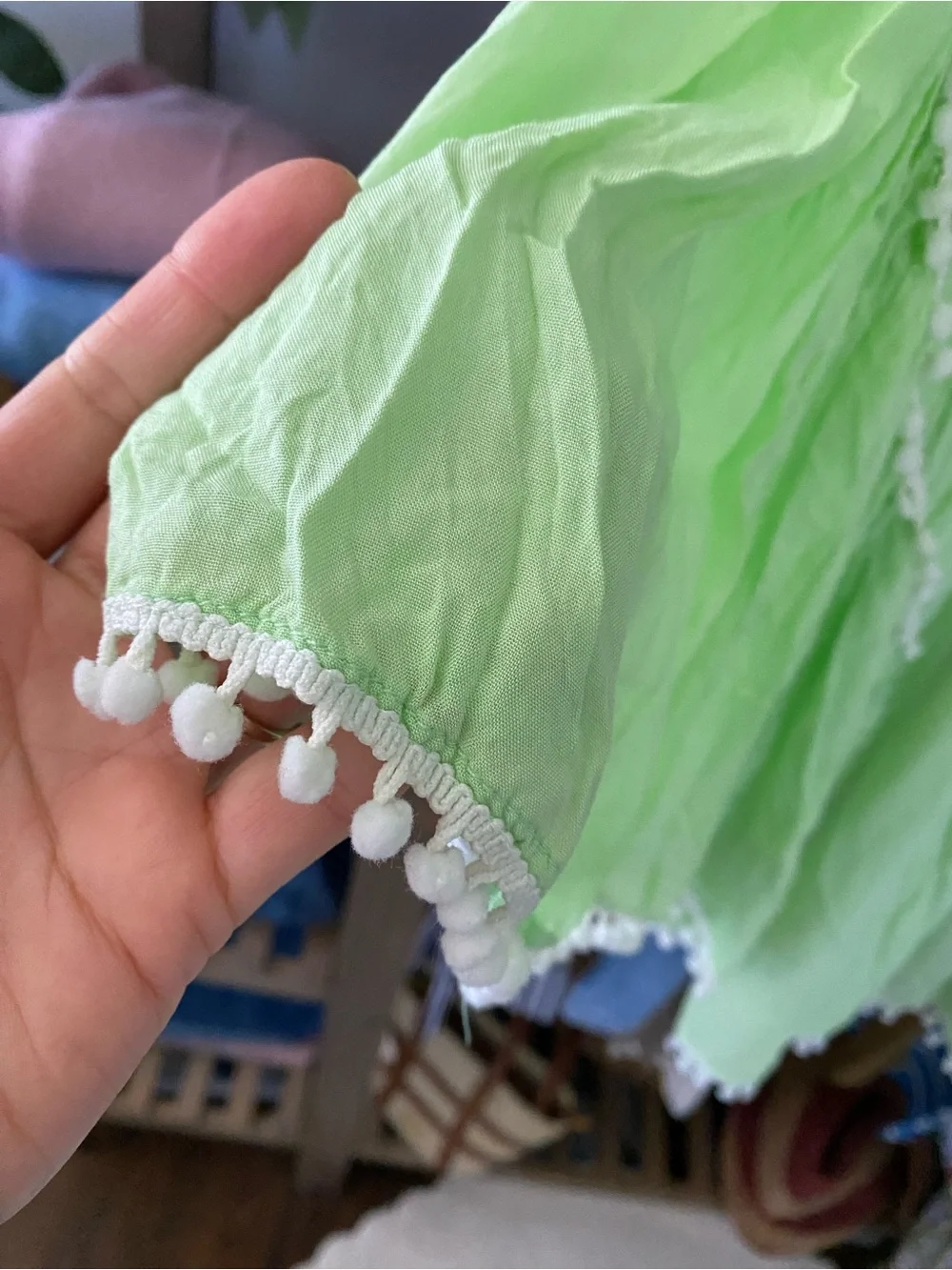 BOHO Lime Green Off-Shoulder Pom Pom Beach Cover-Up! 🐚